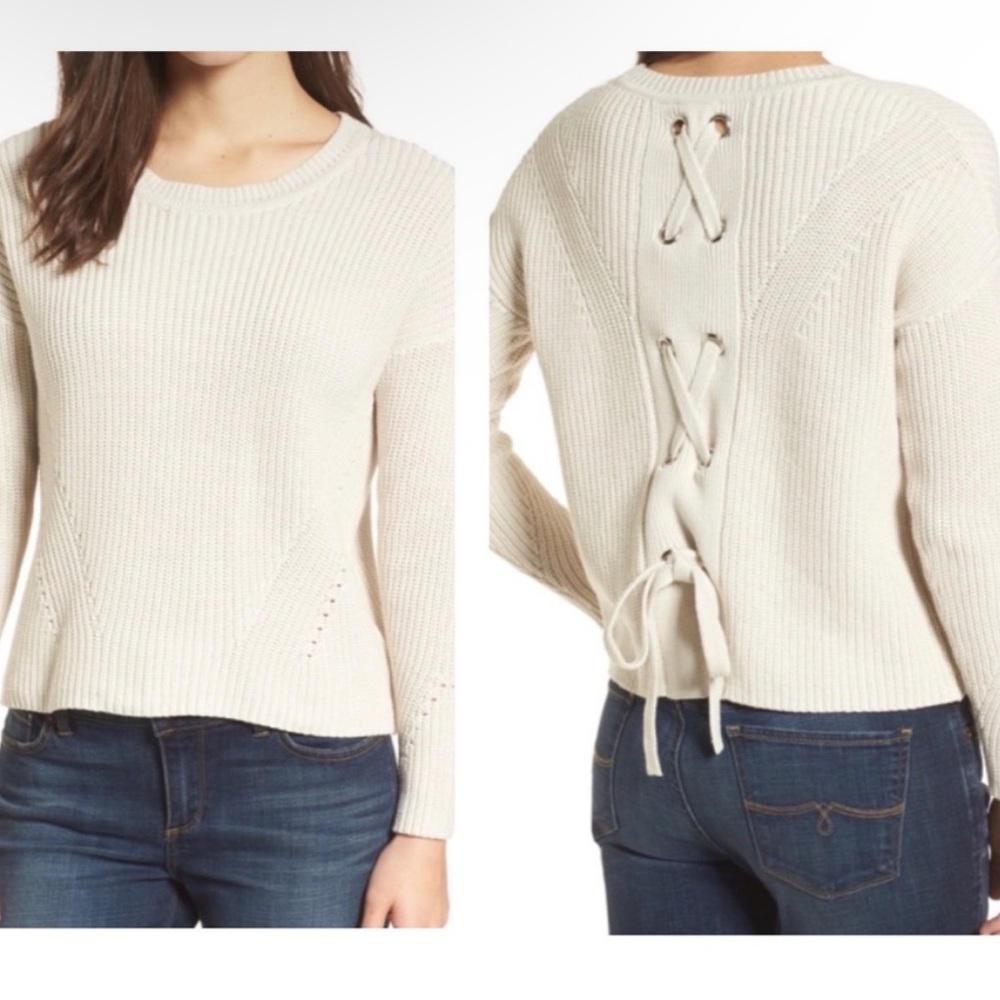 Lucky Brand Cream Tie-Back Knit Sweater